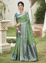 Kanjivaram Silk Green Festival Wear Floral Print Saree